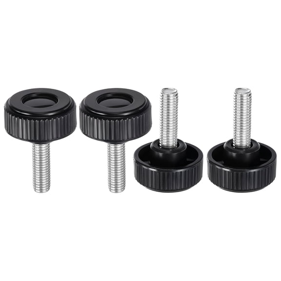 Uxcell 4pcs Knurled Clamping Knobs Thumb Screws M10 x 25mm Metric Male Thread 38mm Plastic Round Head Carbon Steel Stud Threaded Knob Thumbscrew Handle Hand Tightening Screw, Black