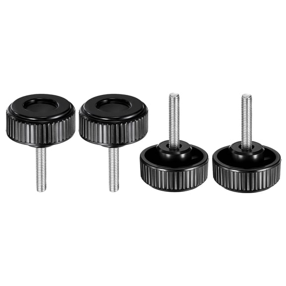 Uxcell 4pcs Knurled Clamping Knobs Thumb Screws M6 x 30mm Metric Male Thread 38mm Plastic Round Head Carbon Steel Stud Threaded Knob Thumbscrew Handle Hand Tightening Screw, Black