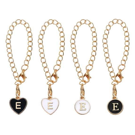Uxcell 4pcs Letter Charm Accessories for Tumbler Cup, Round and Heart-Shaped Cup Charm, Black/White(Letter E)