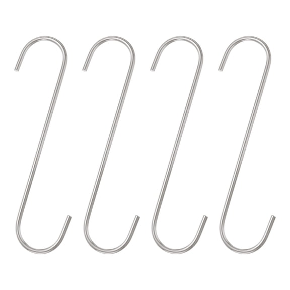 Uxcell 4pcs Long S Hooks 8 Inch S-shaped Hanging Hooks Extension S Hook for Hanging Plant Kitchenware Silver