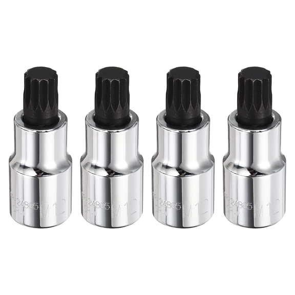 Uxcell 4pcs M12 Triple Square Bit Socket 10mm Metric Tip 1/2" Drive 2" (55mm) Long CR-V Steel Double Hex Screw Driver Drill Bit Socket Wrench for Triple Square Head Screws Bolts, Black