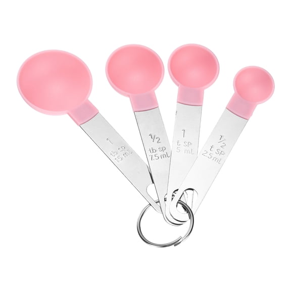 Uxcell 4pcs Measuring Spoon Set 1/2tsp 1tsp 1/2tbsp 1tbsp Teaspoon Tablespoon Stainless Steel Measure Scoop Cup Kitchen Gadgets for Cooking Baking, Pink