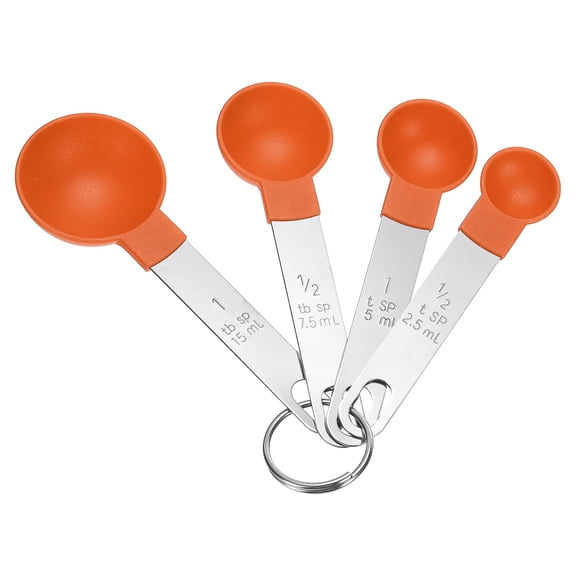 Uxcell 4pcs Measuring Spoon Set 1/2tsp 1tsp 1/2tbsp 1tbsp Teaspoon Tablespoon Stainless Steel Measure Scoop Cup Kitchen Gadgets for Cooking Baking, Red
