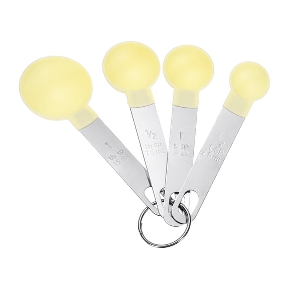 Uxcell 4pcs Measuring Spoon Set 1/2tsp 1tsp 1/2tbsp 1tbsp Teaspoon Tablespoon Stainless Steel Measure Scoop Cup Kitchen Gadgets for Cooking Baking, Yellow