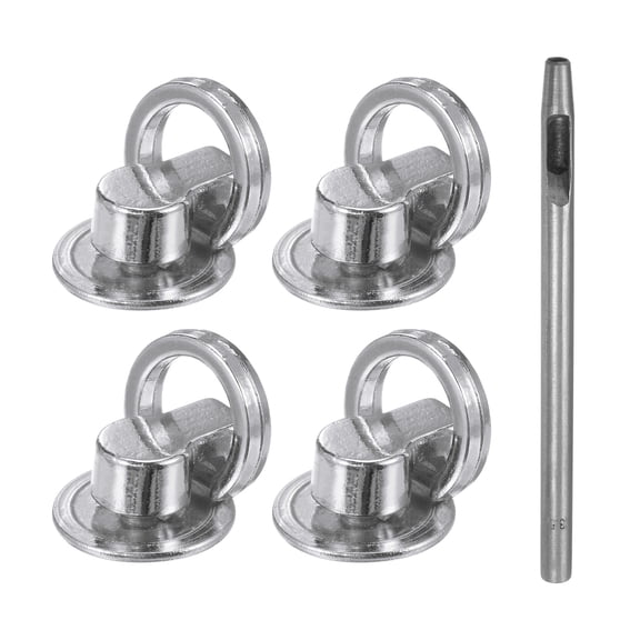 Uxcell 4pcs Metal Studs Rivets 10mm D-Ring Button Rivets with 3.5mm Leather Hole Punch for Leather, Silver Tone
