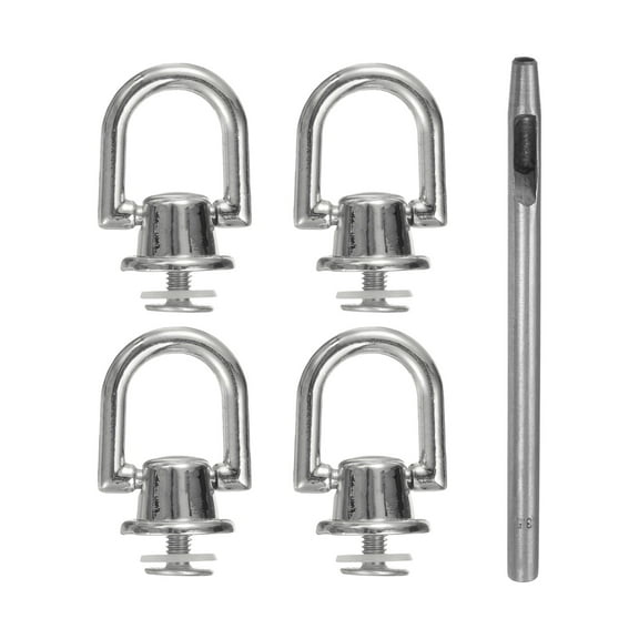 Uxcell 4pcs Metal Studs Rivets 6.6mm D-Ring Button Rivets with 3.5mm Leather Hole Punch for Leather, Dim Gray