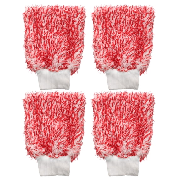 Uxcell 4pcs Microfiber Car Wash Mitts 10" x 8" Scratch Free Wash Gloves Absorbent for Car Washing Home Clean Red White