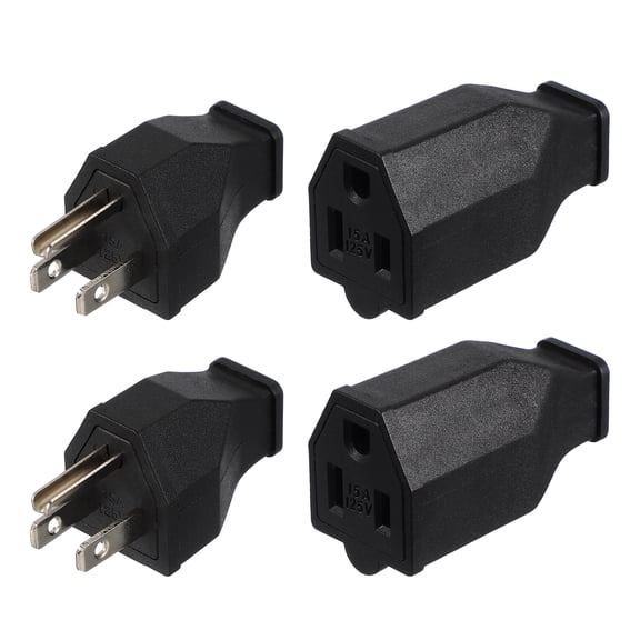 Uxcell 4pcs NEMA 5-15P/5-15R Electrical Replacement Plugs, 125V 15A 3 Prong 2 Pole 3 Wire Straight Blade Plug Grounding, Neutral Ground Bonding Plugs for Extension Cord Ends, Black