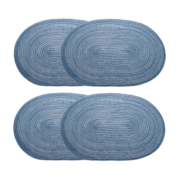 Uxcell 4pcs Oval Braided Placemats 20" Non-Slip Oval Table Mats for Dining Tables Washable Heat Insulation Woven Placemats, Dark Blue