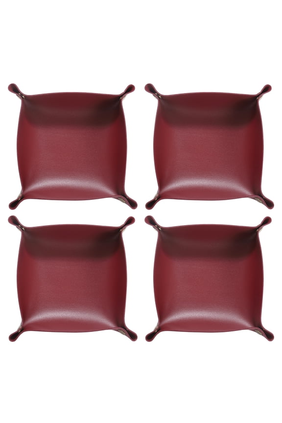 4pcs PU Leather Valet Tray Unisex Folding Small Catchall Tray, Wine Red
