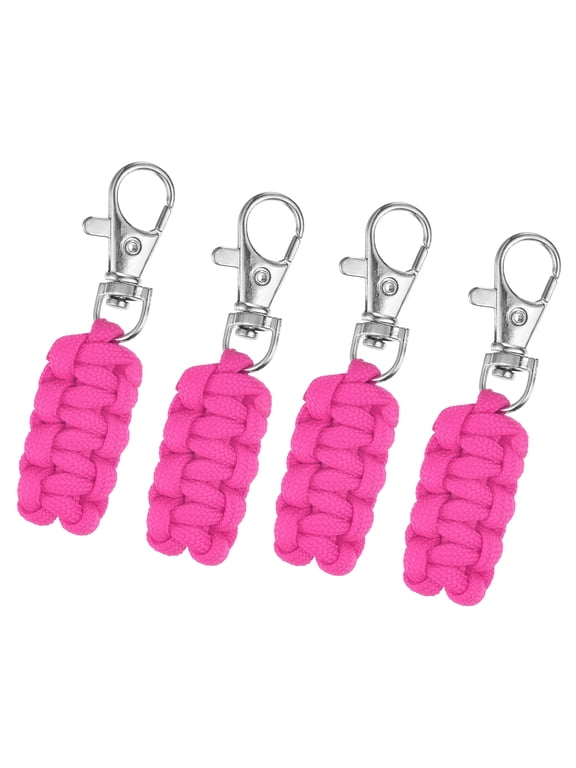 4pcs Paracord Zipper Pulls, Paracord Lanyard Keychain for Backpacks, Tents, Trolley Cases, Pink