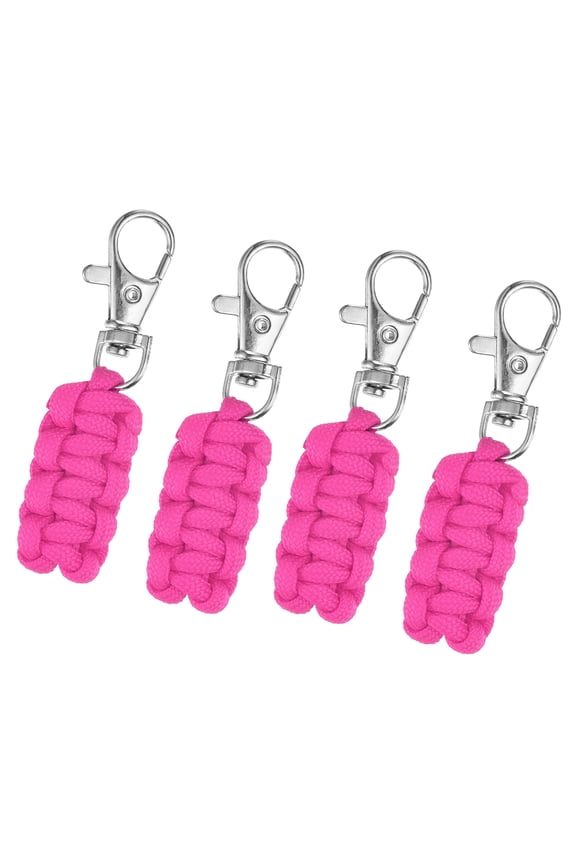 4pcs Paracord Zipper Pulls, Paracord Lanyard Keychain for Backpacks, Tents, Trolley Cases, Pink