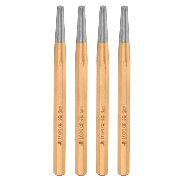 Uxcell 4pcs Pin Punch 5mm(1/5") 150mm Length Metric Cone Non-marring Alloy Steel Cylindrical Alignment Punch Drive Pin Tools for Automotive Watch Repair Jewelry Craft