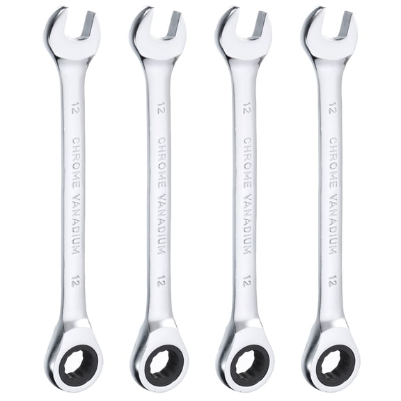 Uxcell 4pcs Ratcheting Combination Wrench 12mm Metric 12PT Cr-V Ratchet Wrench 72 Tooth and 5° Movement Gear Spanner