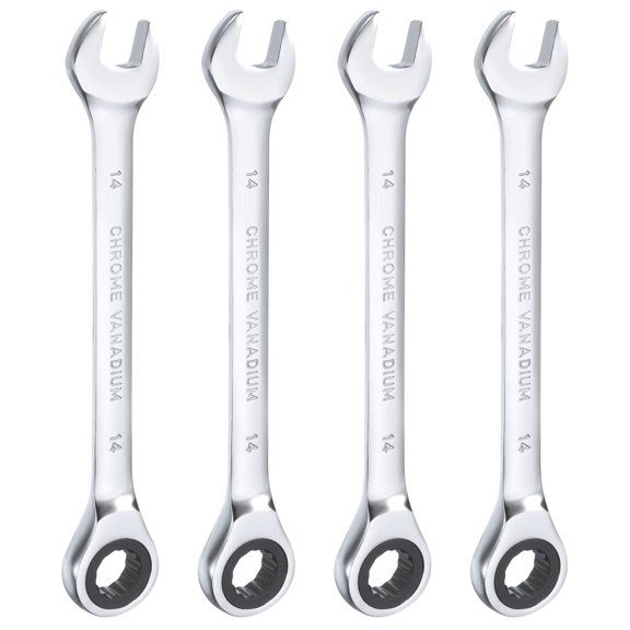 Uxcell 4pcs Ratcheting Combination Wrench 14mm Metric 12PT Cr-V Ratchet Wrench 72 Tooth and 5° Movement Gear Spanner