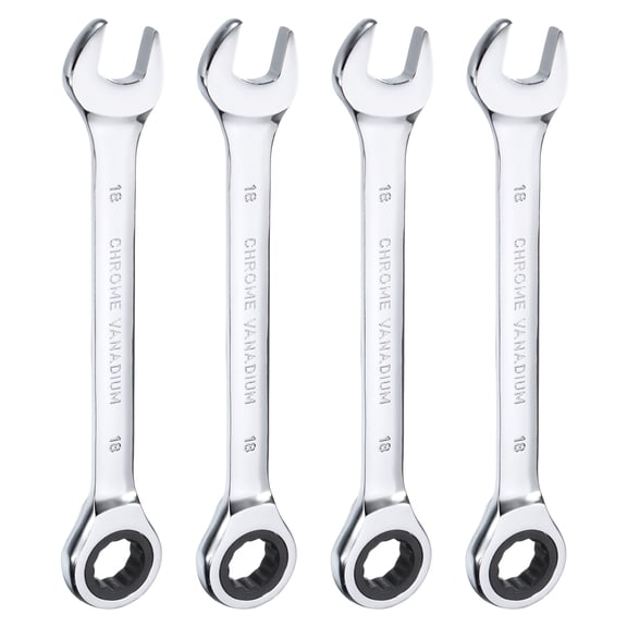Uxcell 4pcs Ratcheting Combination Wrench 18mm Metric 12PT Cr-V Ratchet Wrench 72 Tooth and 5° Movement Gear Spanner