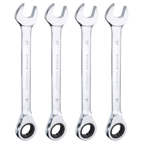 Uxcell 4pcs Ratcheting Combination Wrench 27mm Metric 12PT Cr-V Ratchet Wrench 72 Tooth and 5° Movement Gear Spanner
