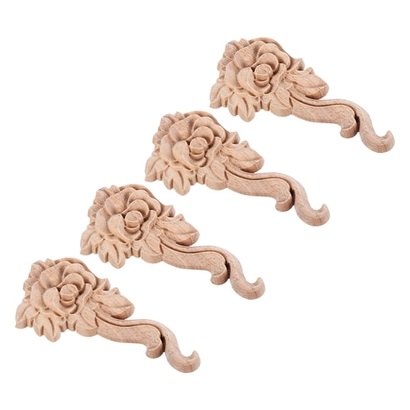 Uxcell 4pcs Rose Shape Wood Appliques for Furniture, 10.5cm Length