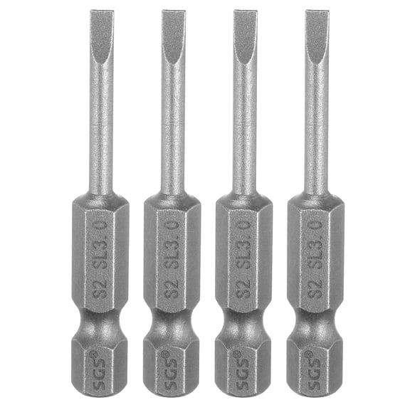 Uxcell 4pcs SL3 Slotted Screwdriver Bits 3mm Slotted Tip 1/4" Hex Shank 50mm (2") Long Magnetic Flat Head S2 Steel Screw Driver Drill Bits Industrial Power Screwdriver Bit