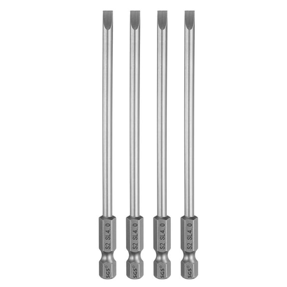 Uxcell 4pcs SL4 Slotted Screwdriver Bits 4mm Slotted Tip 1/4" Hex Shank 110mm (4.33") Long Magnetic Flat Head S2 Steel Screw Driver Drill Bits Industrial Power Screwdriver Bit