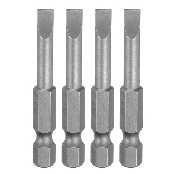 Uxcell 4pcs SL5 Slotted Screwdriver Bits 5mm Slotted Tip 1/4" Hex Shank 50mm (2") Long Magnetic Flat Head S2 Steel Screw Driver Drill Bits Industrial Power Screwdriver Bit