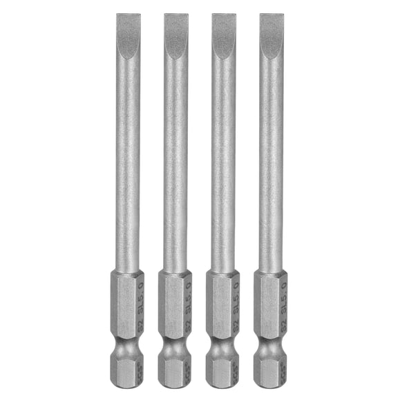 Uxcell 4pcs SL5 Slotted Screwdriver Bits 5mm Slotted Tip 1/4" Hex Shank 80mm (3.15") Long Magnetic Flat Head S2 Steel Screw Driver Drill Bits Industrial Power Screwdriver Bit