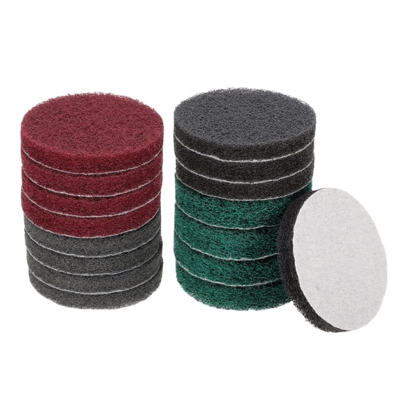 Uxcell 4pcs Scrubber Scouring Pads 180 400 800 1200 Grits 3" Drill Power Brush Hoop and Loop Conditioning Disc, 4 Colors