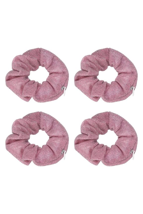 4pcs Scrunchies with Pocket Zipper (2 Inch) - Bling Scrunchie Hair Ties & Elastic Hair Bands, for Girls Women Ponytail Accessories Holder Coins Keys, Pink