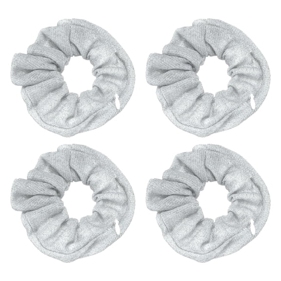 Uxcell 4pcs Scrunchies with Pocket Zipper (2 Inch) - Bling Scrunchie Hair Ties & Elastic Hair Bands, for Girls Women Ponytail Accessories Holder Coins Keys, Silver