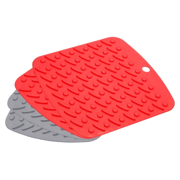 Uxcell 4pcs Silicone Mat Cup Tea Coffee Coasters Trivet Pad Pot Holder Table Placemat Table Mats-Light Grey/Red