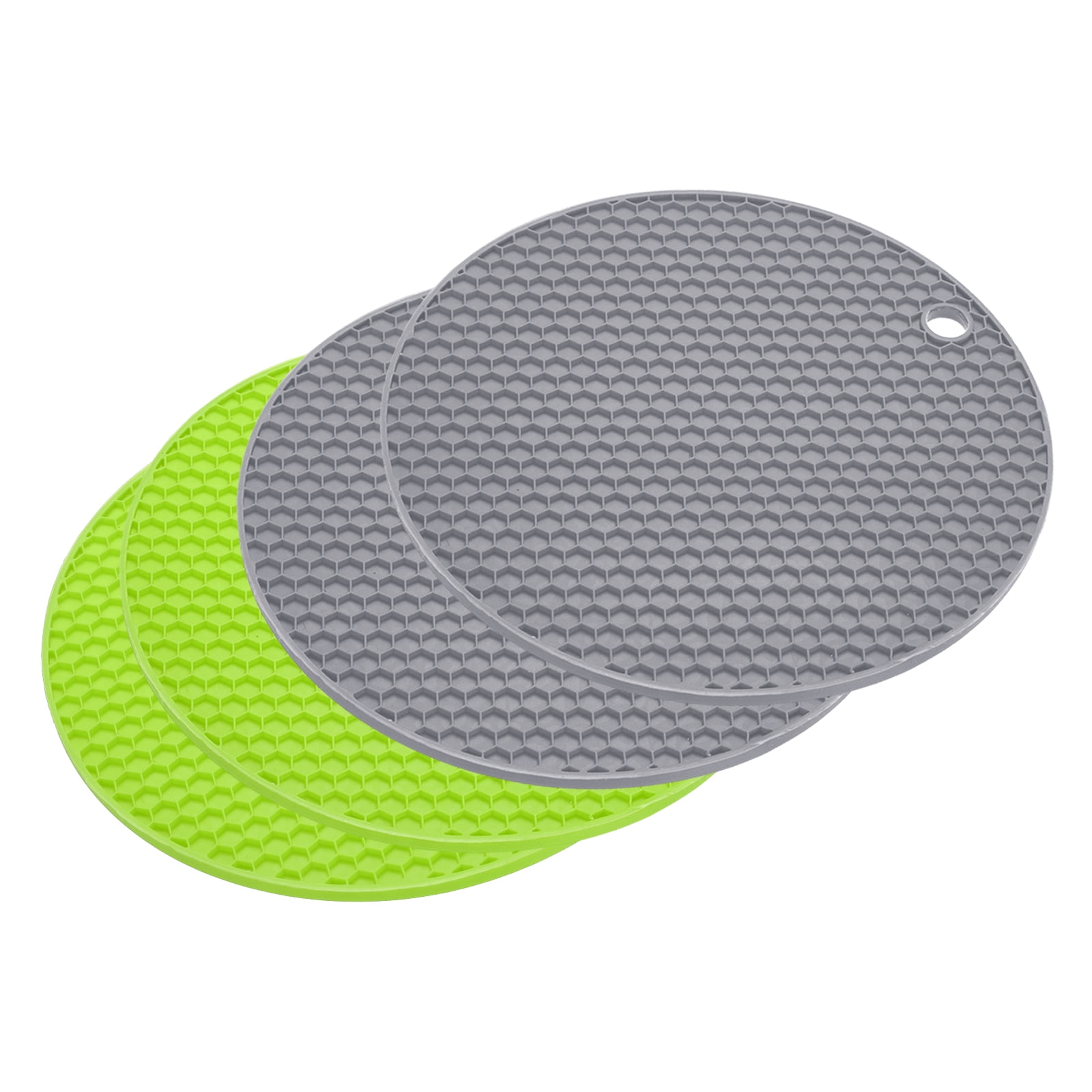 4pcs Silicone Trivet Mat Heat Resistant Pot Holder Hot Pads-Dark Grey+Green