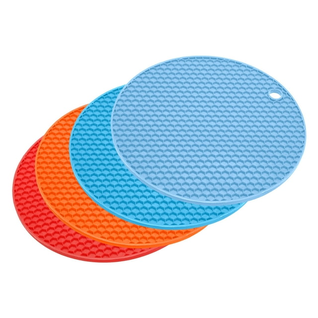 Uxcell 4pcs Silicone Trivet Pot Holder for Kitchen Heat Resistance Table Pad Placemats-Red/Blue/Sky Blue/Orange