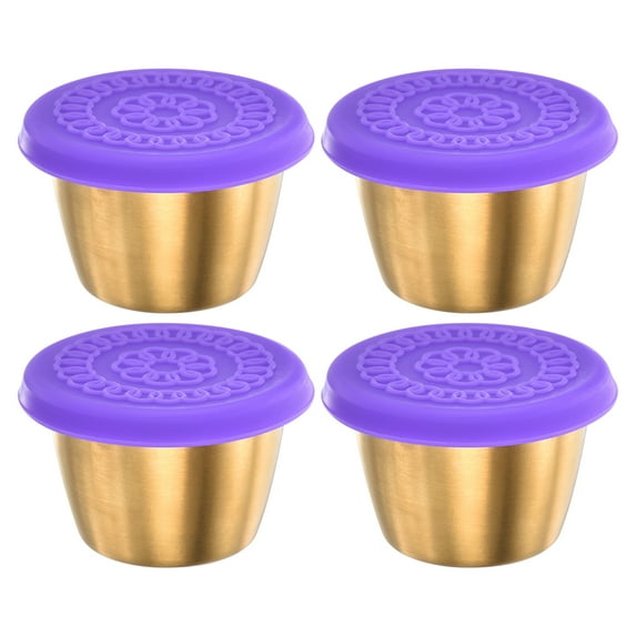 Uxcell 4pcs Small Condiment Containers with Lids, Stainless Steel Condiment Cup Dipping Cups, Purple