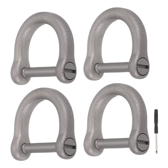 Uxcell 4pcs Small Titanium D-Rings Key Ring Set 11/16" (17mm) Titanium D Shape Keychain Durable Mini Metal Car Fob Keychain Horseshoe Clasp with Screw Shackle for Auto Keys, Silver