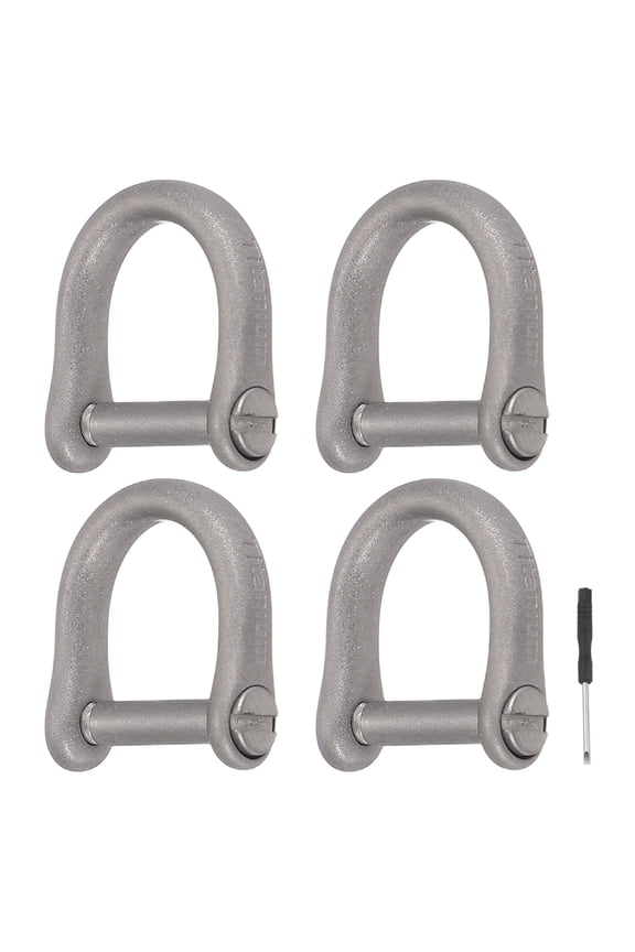 4pcs Small Titanium D-Rings Key Ring Set 5/8" (16mm) Titanium D Shape Keychain Durable Mini Metal Car Fob Keychain Horseshoe Clasp with Screw Shackle for Auto Keys, Silver
