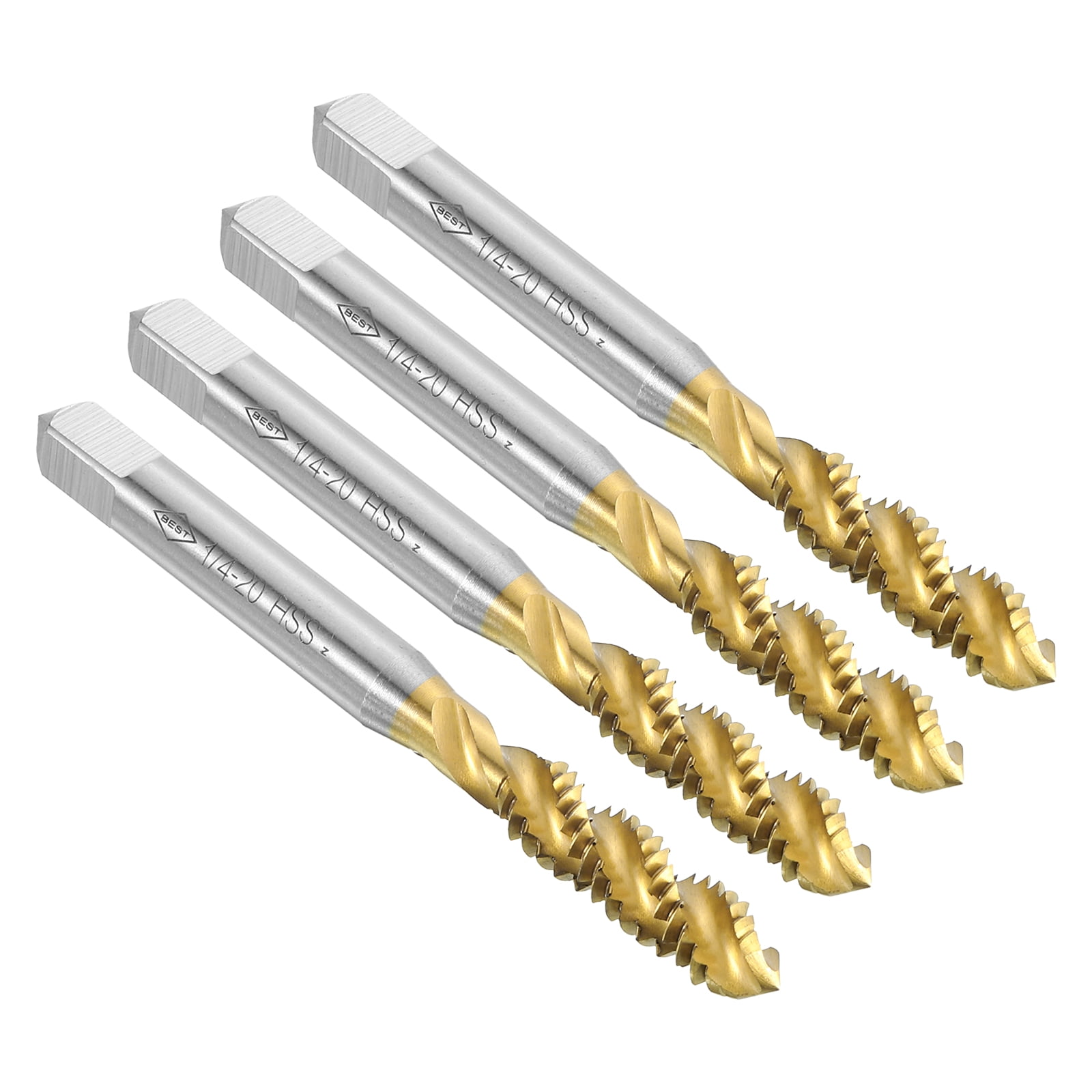 Uxcell 4pcs Spiral Flute Thread Taps 1/4-20 UNC Titanium Coated Screw ...