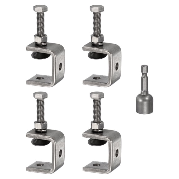 Uxcell 4pcs Stainless Steel C Clamps 1-3/16"(30mm) Wide Jaw Opening Heavy Duty Adjustable U Clamp with Socket for Woodworking Welding Building Household Mounting