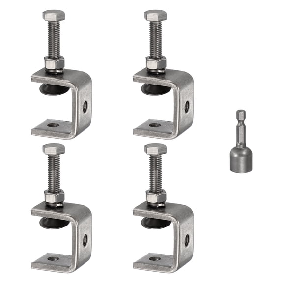 Uxcell 4pcs Stainless Steel C Clamps 1-3/8"(35mm) Wide Jaw Opening Heavy Duty Adjustable U Clamp with Socket for Woodworking Welding Building Household Mounting