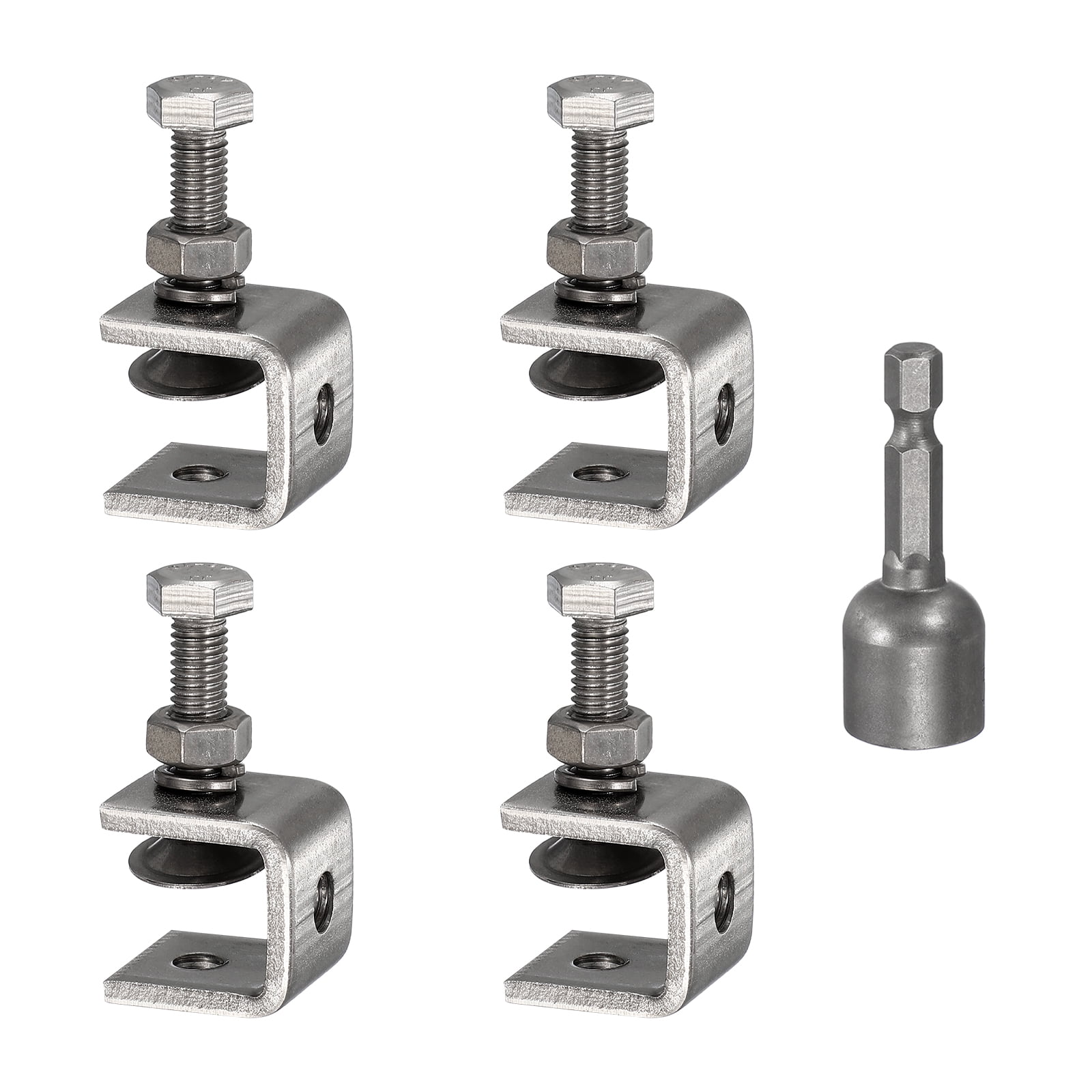 Uxcell 4pcs Stainless Steel C Clamps 3/4"(20mm) Wide Jaw Opening Heavy Duty Adjustable U Clamp with Socket for Woodworking Welding Building Household Mounting