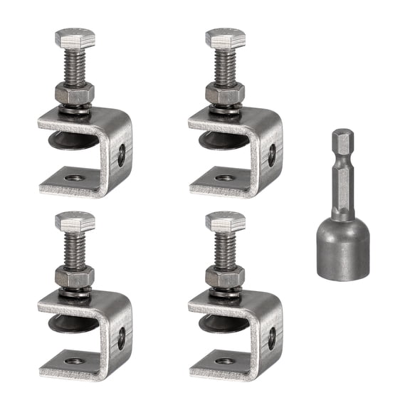 Uxcell 4pcs Stainless Steel C Clamps 3/4"(20mm) Wide Jaw Opening Heavy Duty Adjustable U Clamp with Socket for Woodworking Welding Building Household Mounting
