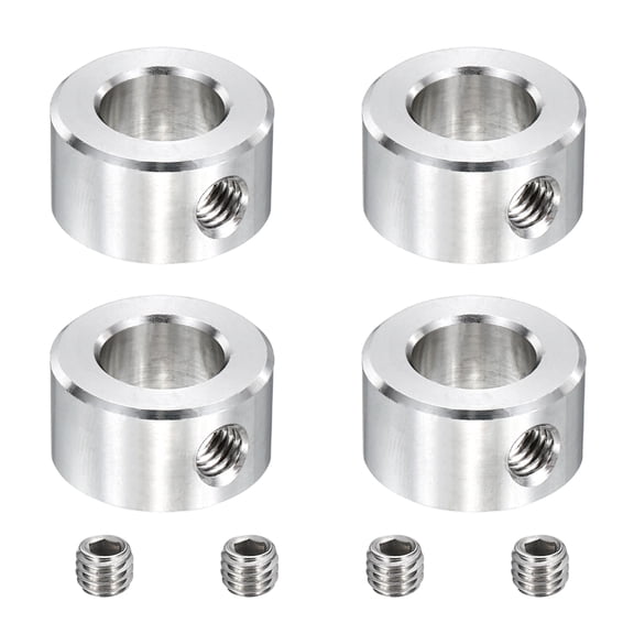 Uxcell 4pcs Stainless Steel Shaft Collar, 12mm(1/2") ID 22mm(7/8") OD 12mm(1/2") Thickness Single Hole Bore Shaft Locking Collars for Gearbox Assemblies, Machine Tools
