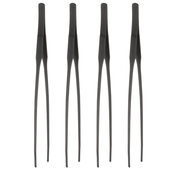 Uxcell 4pcs Stainless Steel Tweezers 10.6 Inch Long Straight Serrated Tip Tweezers Multi-Purpose Kitchen Tongs for Cooking Gardening Repairing Craft, Black