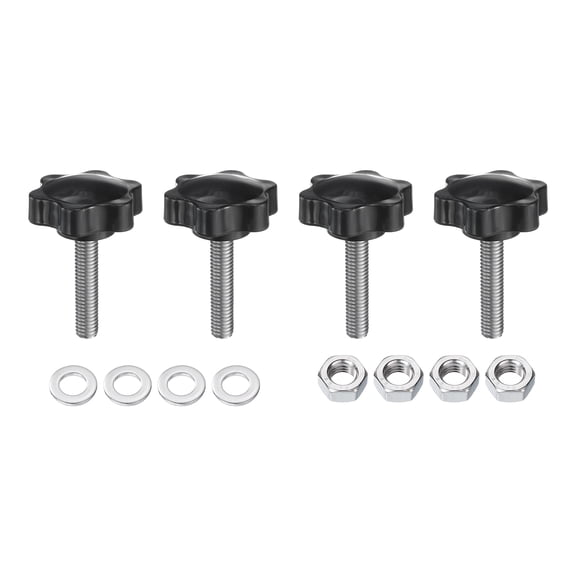 Uxcell 4pcs Star Clamping Knobs with Nuts Washers M8 x 35mm 304 Stainless Steel Stud 38mm 6-Star Head Threaded Stud Hand Knobs