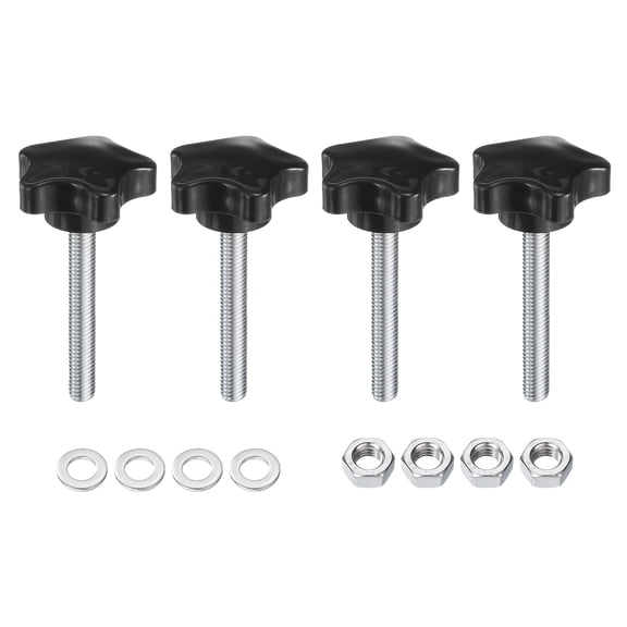 Uxcell 4pcs Star Clamping Knobs with Nuts Washers M8 x 60mm Zinc Plated Steel Stud 39mm 5-Star Head Threaded Stud Hand Knobs