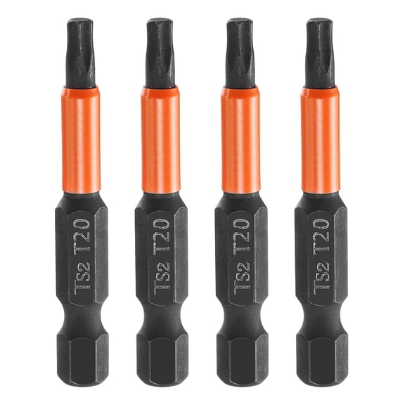 Uxcell 4pcs T20 Torx Head Screwdriver Bit 2" (50mm) Long 1/4" Hex Shank Magnetic No Hole Tamper Proof 6 Point Star Screw Driver Drill Bits Phosphate S2 Steel Industrial Power Tools