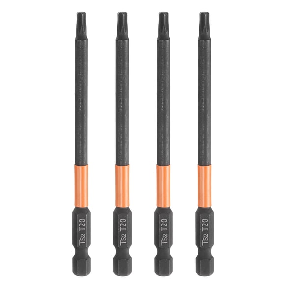 Uxcell 4pcs T20 Torx Head Screwdriver Bit 4" (100mm) Long 1/4" Hex Shank Magnetic No Hole Tamper Proof 6 Point Star Screw Driver Drill Bits Phosphate S2 Steel Industrial Power Tools