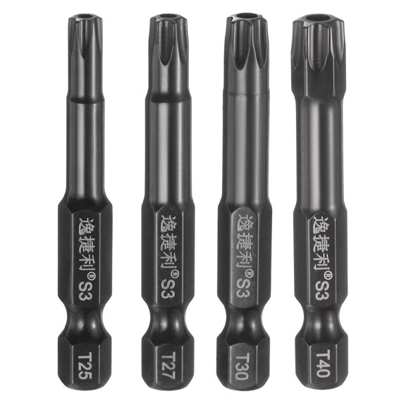 Uxcell 4pcs T25-T40 Torx Head Screwdriver Bit 1/4" Hex Shank 2" Long Magnetic w Hole