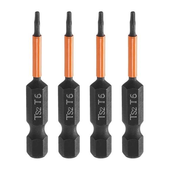Uxcell 4pcs T6 Torx Head Screwdriver Bit 2" (50mm) Long 1/4" Hex Shank Magnetic No Hole Tamper Proof 6 Point Star Screw Driver Drill Bits Phosphate S2 Steel Industrial Power Tools