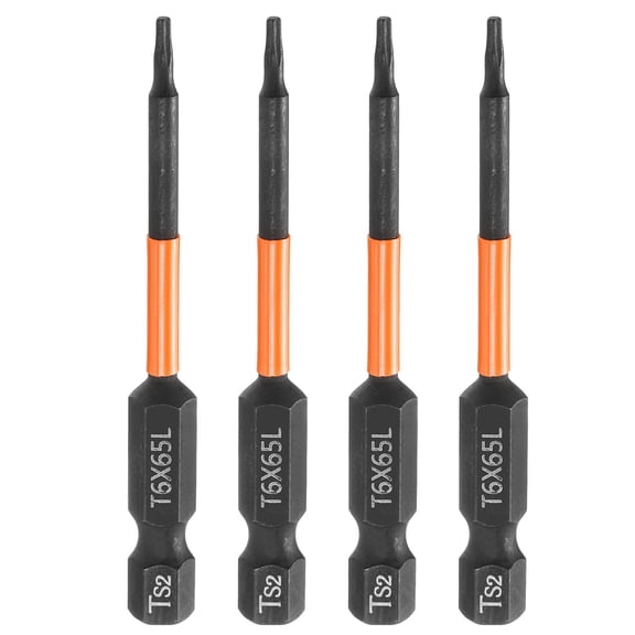 Uxcell 4pcs T6 Torx Head Screwdriver Bit 2.6" (65mm) Long 1/4" Hex Shank Magnetic No Hole Tamper Proof 6 Point Star Screw Driver Drill Bits Phosphate S2 Steel Industrial Power Tools