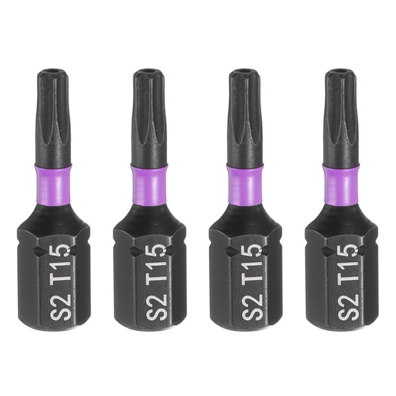 Uxcell 4pcs TT15 Torx Screwdriver Bit 1/4" Hex Shank 25mm/1" Length Magnetic Star 6 Point Head Hex Bits S2 Steel Screw Driver Bit with Hole Industrial Grade Electric Drill Bits